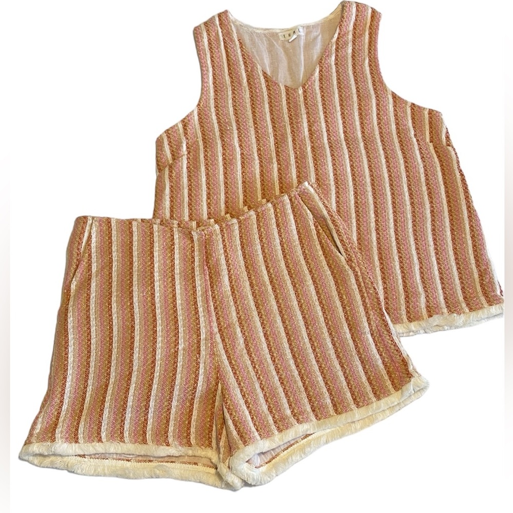 THMJ Dressy Cotton Pink and Tan Summer Shorts Set